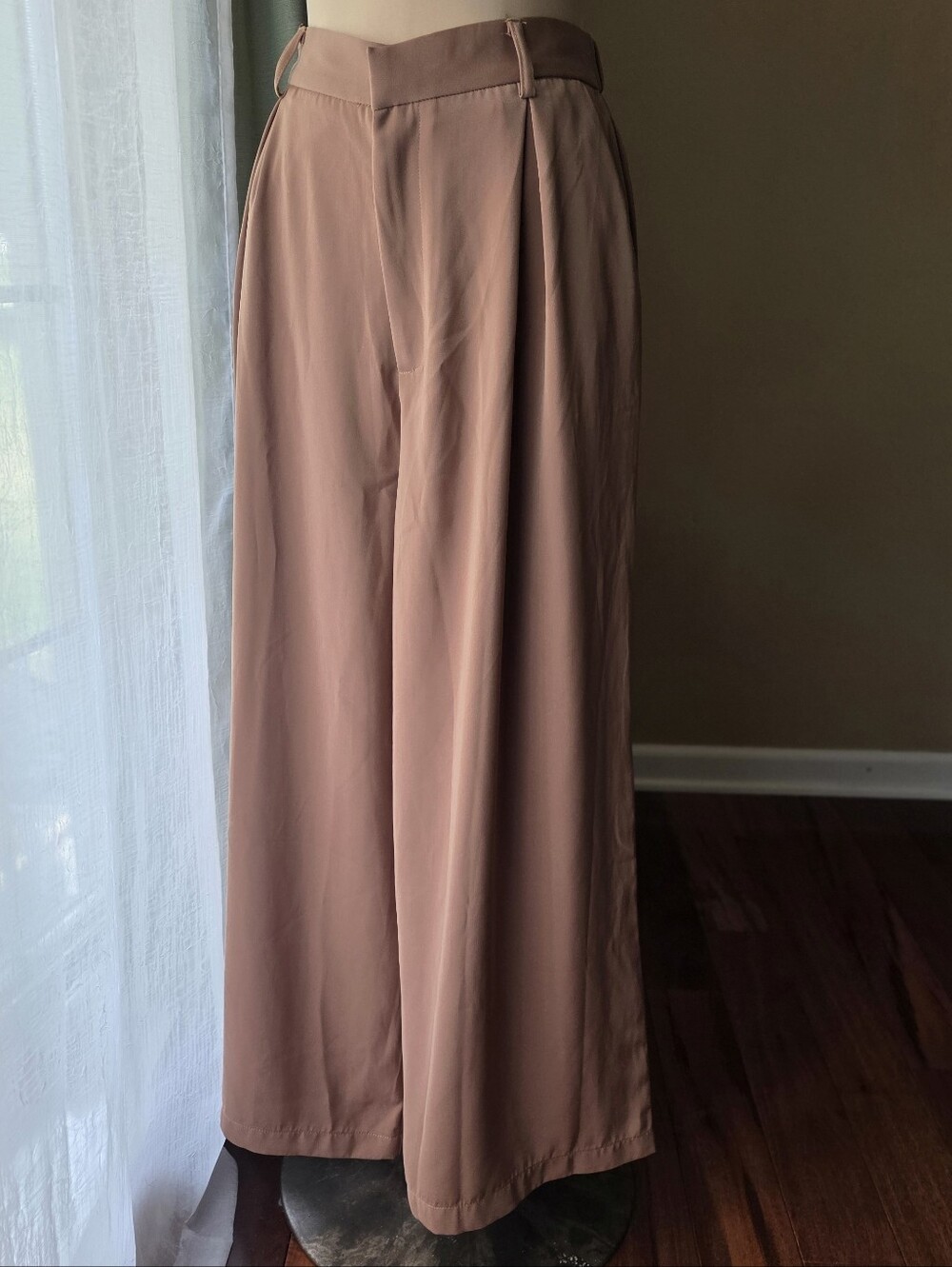 Dark Tan Wide Leg Palazzo Pants High Waist Pleated Trousers Dress Large Tronjori